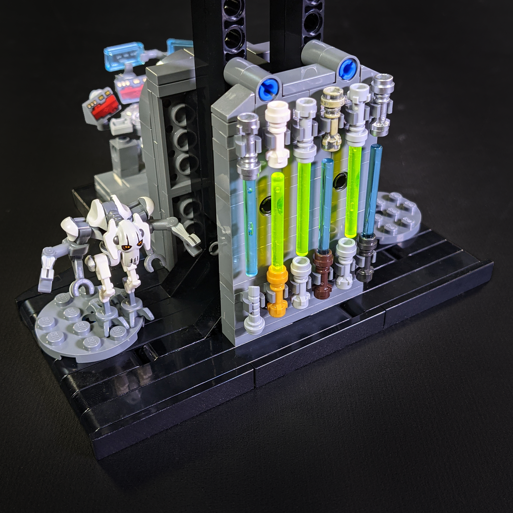 thumbnail interactive-video image 1 of General Grievous Minifigure With Lightsabers And Display Stand – Unbranded Collectible 1 of 4
